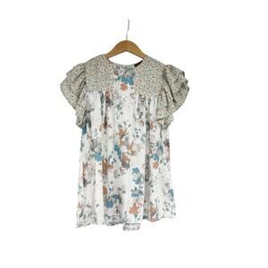 Buckle Black Ruffle Floral Short Sleeve Blouse Chiffon Womens Size Small